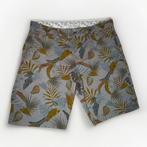 Denim & Flower Ricky Singh Men's Shorts 36" W 10" Inseam Gray Floral Hawaiian